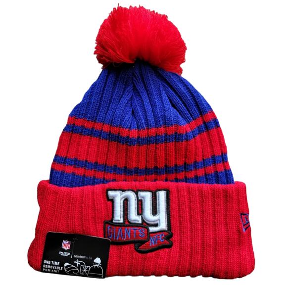 NWT New York Giants NFL Sports Knit Pom Beanie Fleece Lining OSFA‎ Unisex - Picture 1 of 6
